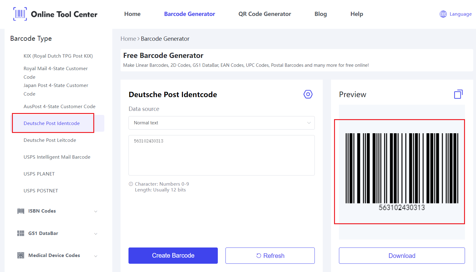 Deutsche Post Identcode Barcode জেনারেটর.png