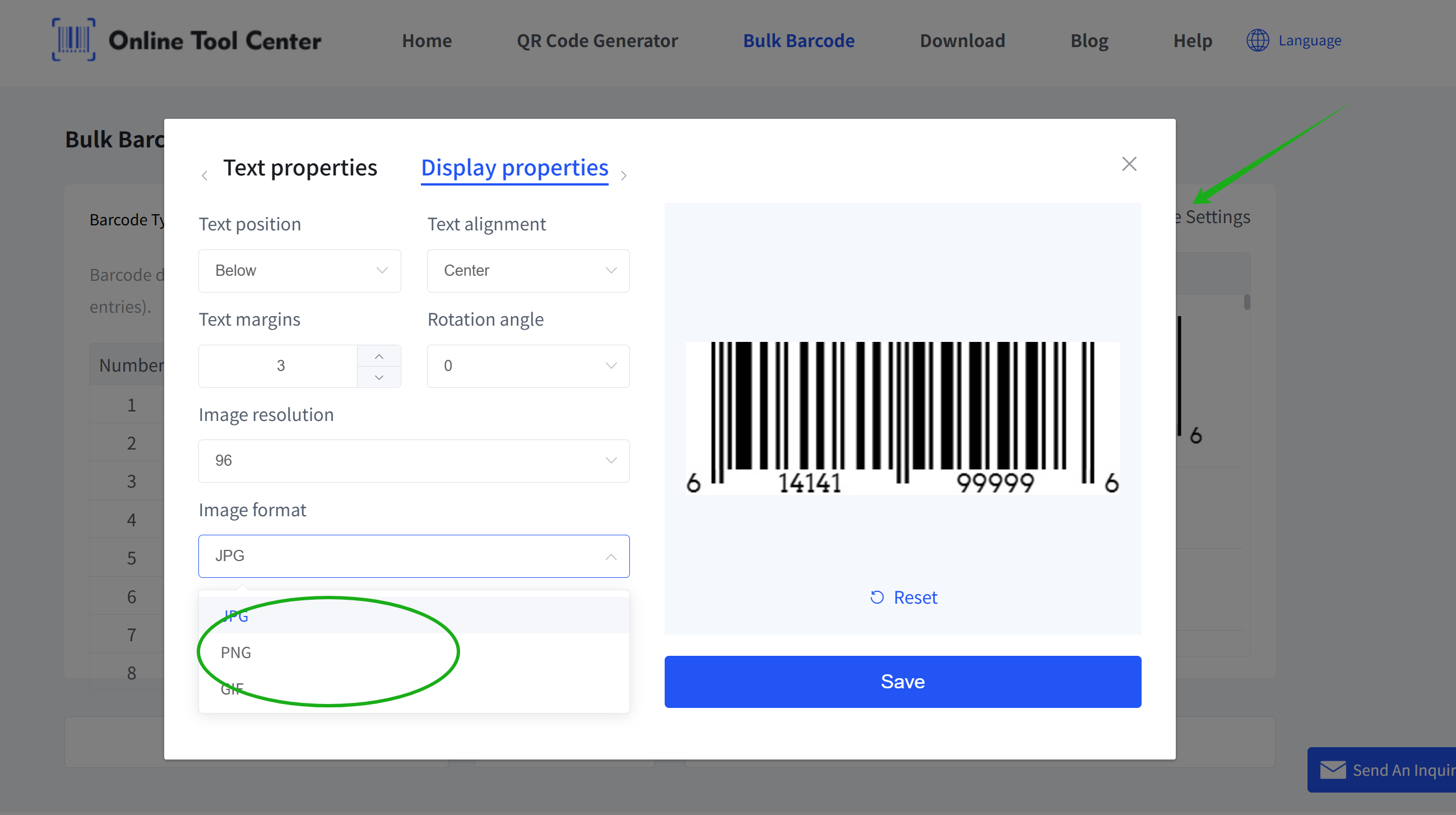 choose barcode image format বারকোড ইমেজ ফরম্যাট নির্বাচন করুন