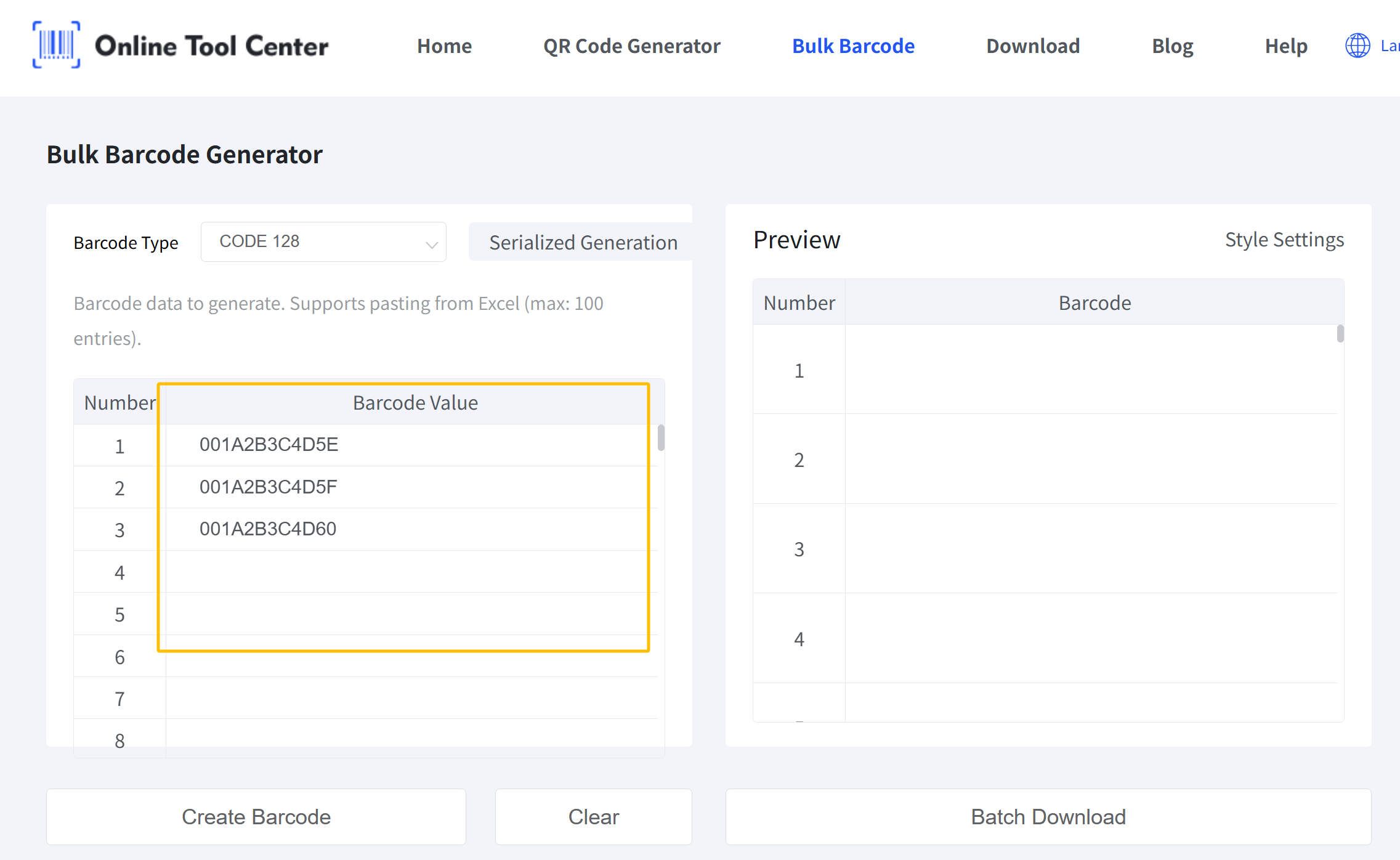 বাল্ক বারকোড জেনারেটর