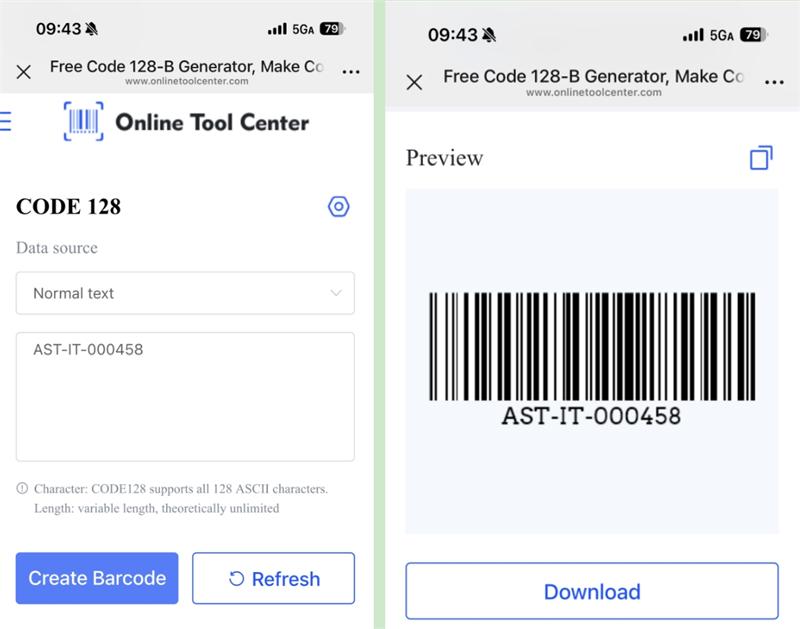 ইরেট কোড 128 বারকোড